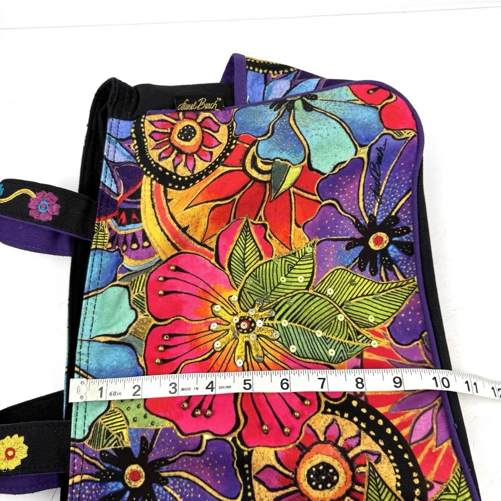 Laurel Burch Handbag Floral Canvas Colorful Boho Beaded Travel Shoulder Bag - Picture 14 of 16